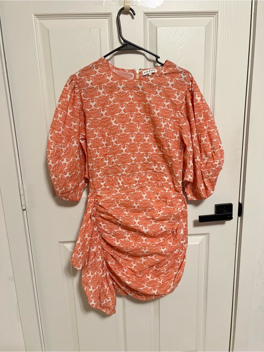 Rhode Pia cotton ruched mini dress lotus orange size 8 - Picture 8 of 10